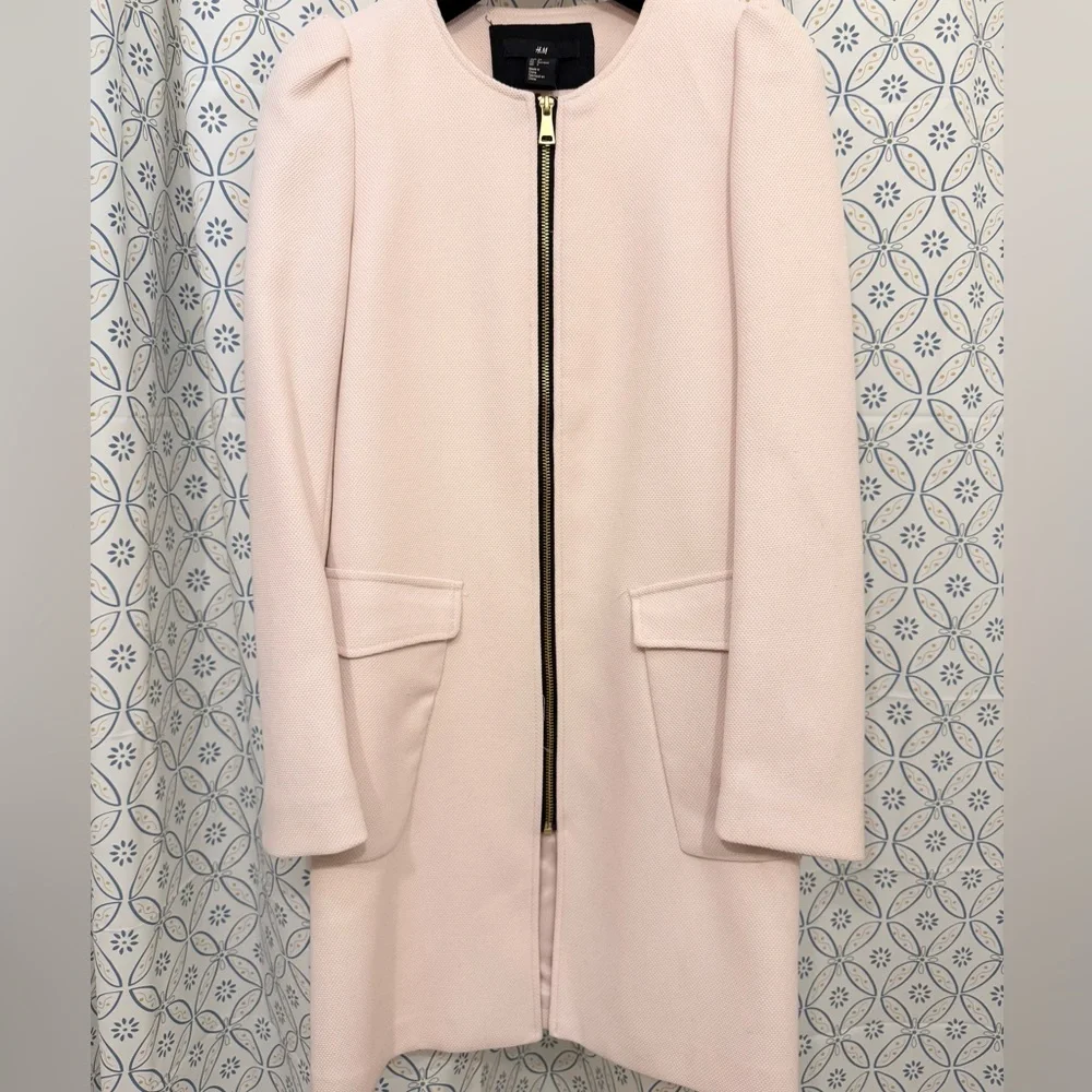 NEW H&M Textured Woven Coat in Powder Pink - Picture 5 of 6